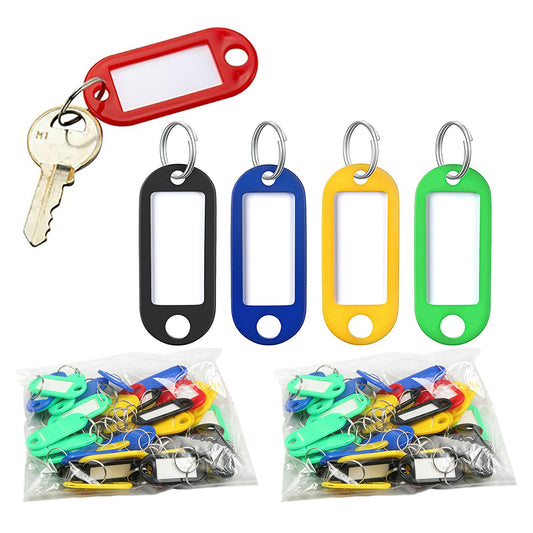 100Pcs Plastic Key Ring Name Tags Keychain Luggage Color ID Labels