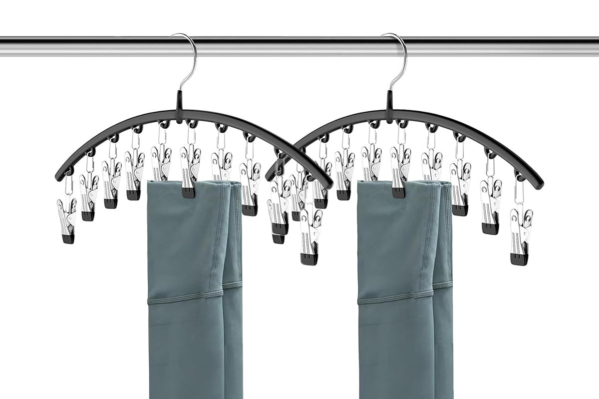2 Pack Space-Saving 10-Clip Yoga Pants Hangers Closet Organizer for Leggings Skirts and More