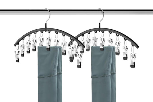 2 Pack Space-Saving 10-Clip Yoga Pants Hangers Closet Organizer for Leggings Skirts and More