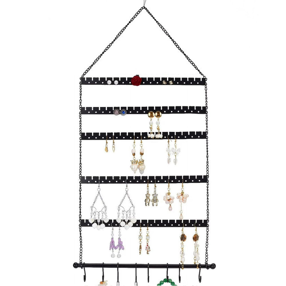 6 Layer Wall Mounted Earring Organizer for Studs Hoops Dangle Earrings and Necklaces