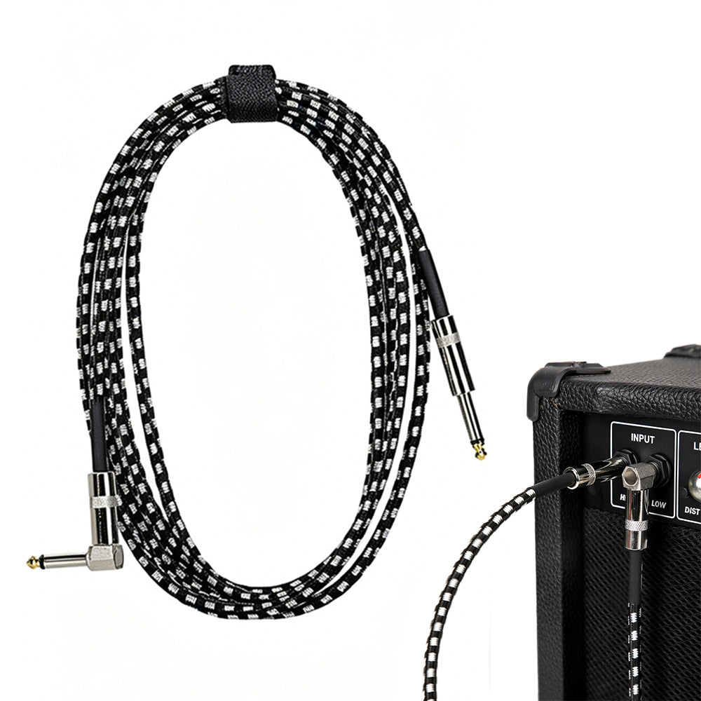 3m Guitar Cable 6.35mm Right Angle to Straight Instrument Cord for Bass Amp