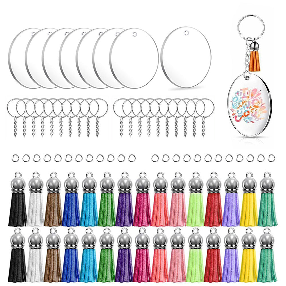 120 Piece Clear Acrylic Blank Keychain Pendant DIY Craft Set