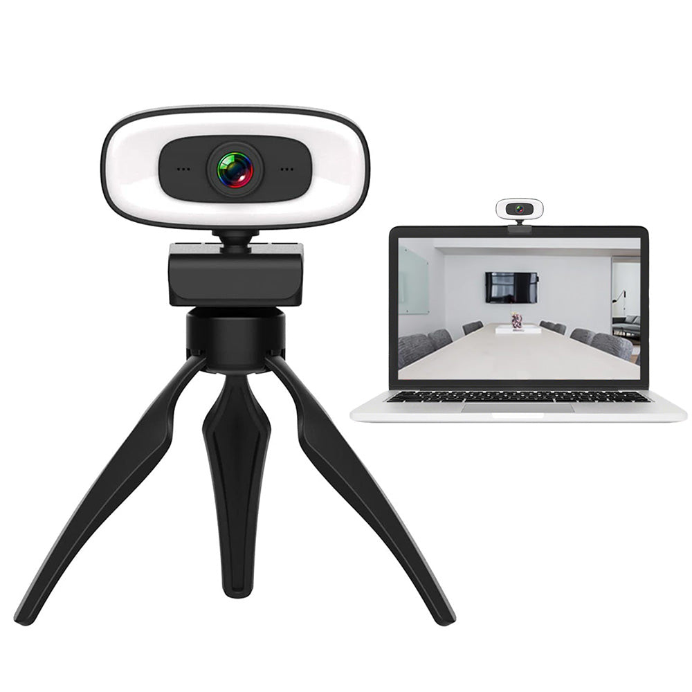 4K Webcam with Microphone Ring Light and Rotatable Tripod Computer Webcam