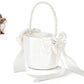 Wedding Flower Girl Basket with Pearl Handle Bowknot Satin Ribbon