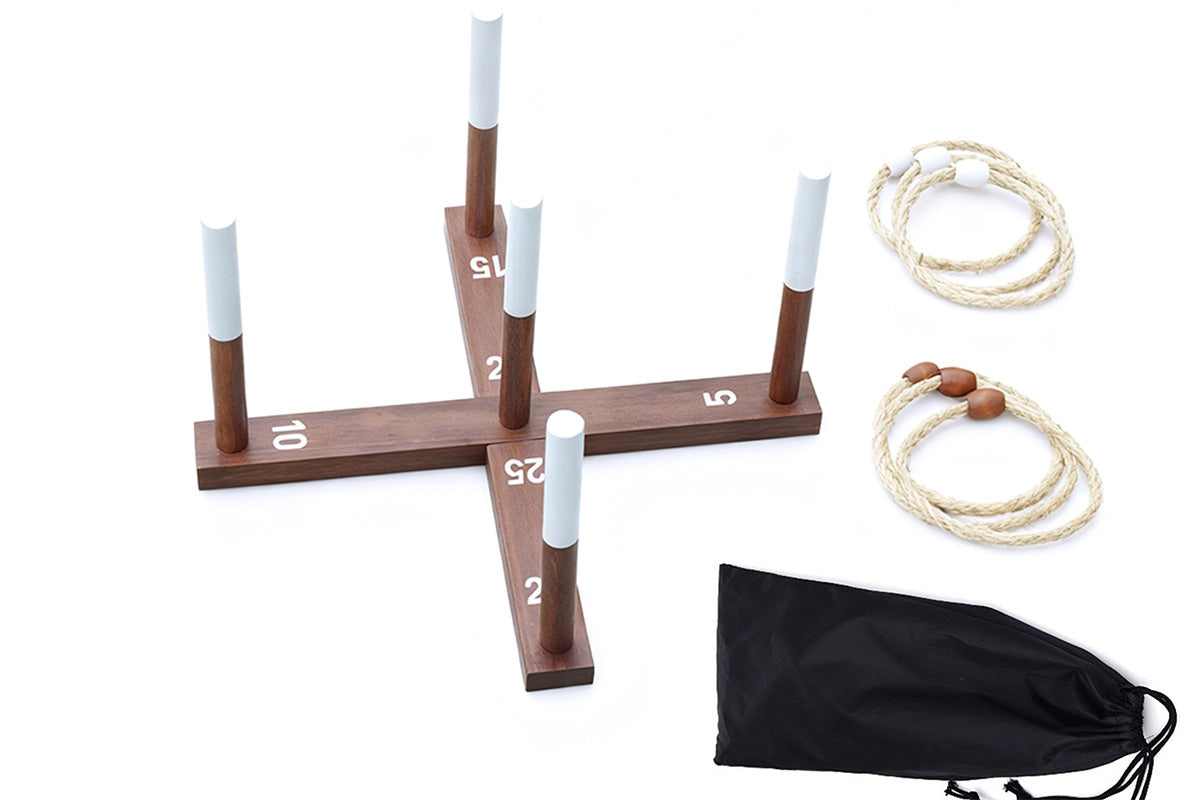 Rustic Ring Toss Game with Wooden Base and 6 Rope Rings