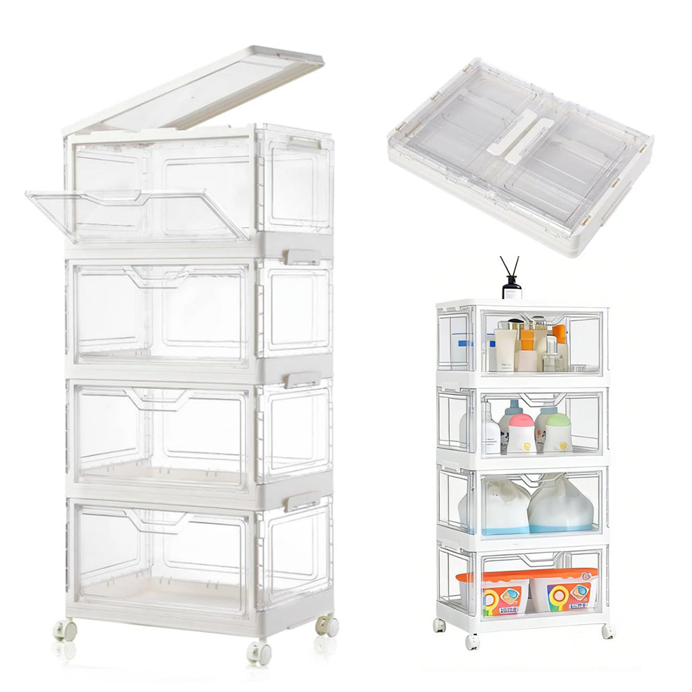 4 Tier Clear Storage Bins with Lids Stackable Plastic Bins with Wheels for Closet Bedroom Living Room