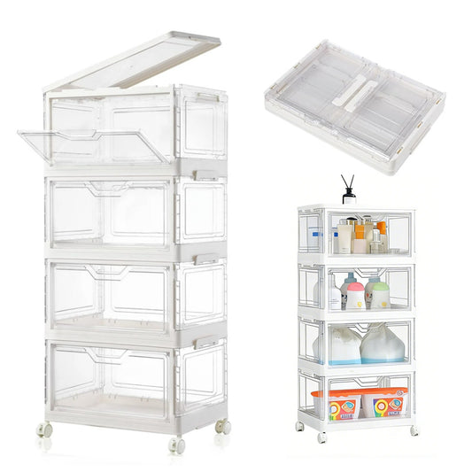 4 Tier Clear Storage Bins with Lids Stackable Plastic Bins with Wheels for Closet Bedroom Living Room