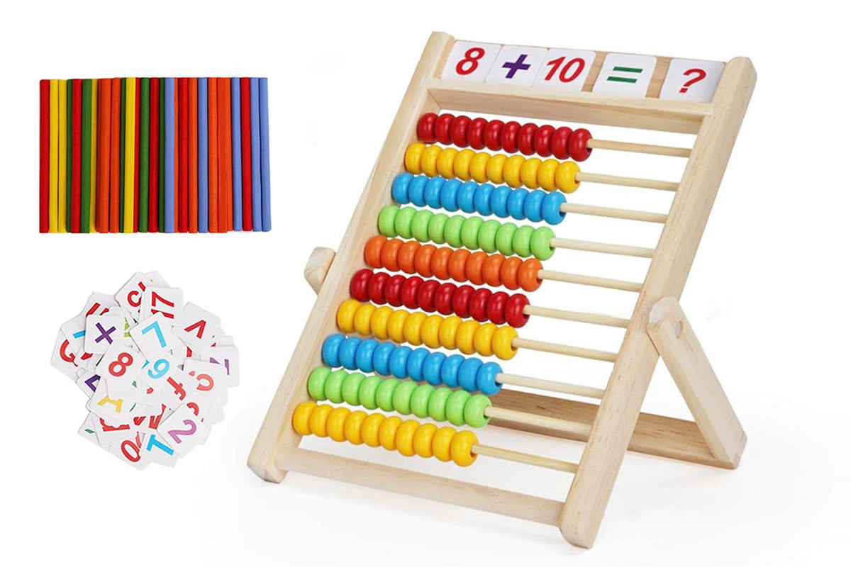 Wooden Abacus for Math with Counting Sticks Number Alphabet Cards Educational Toy