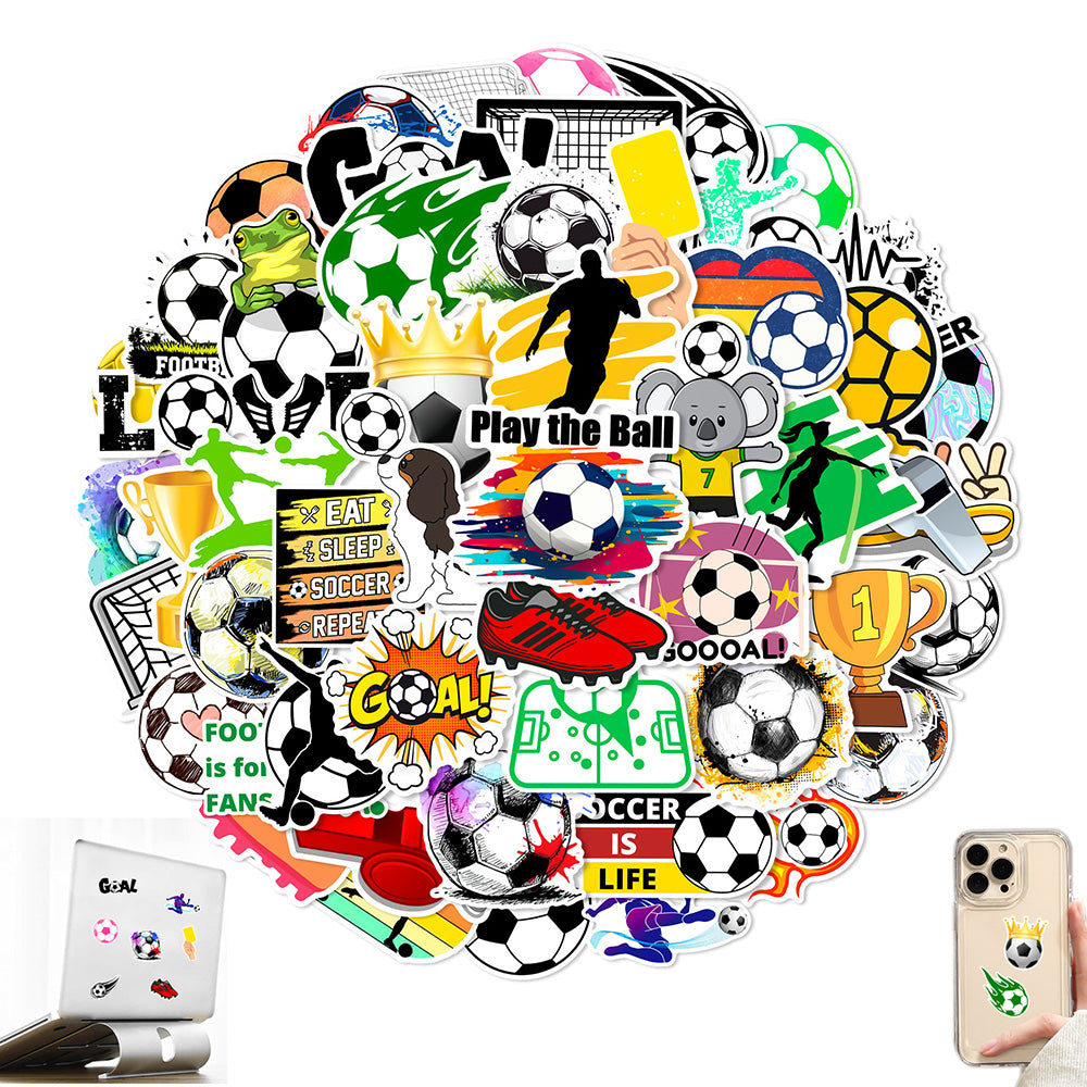 50Pcs Football Theme Sticker Set Water-repellent for Water Bottle Laptop Decoration