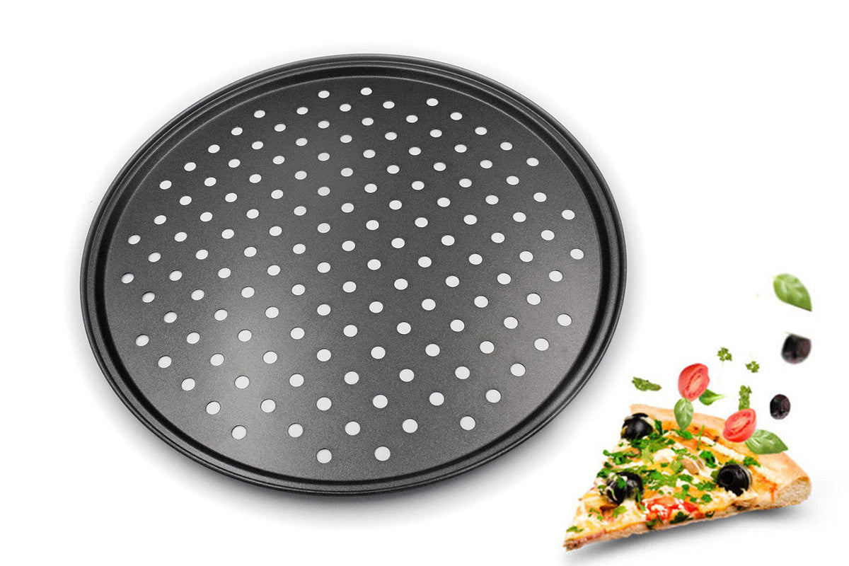 Pizza Pan Non Stick Crisper Tray Carbon Steel Round Oven Bakeware with Holes 24-32cm