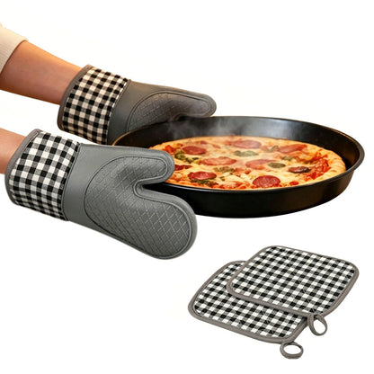 4Pcs Silicone Oven Mitts and Pot Holders Heat Resistant Non-Slip for Cooking Baking Grilling