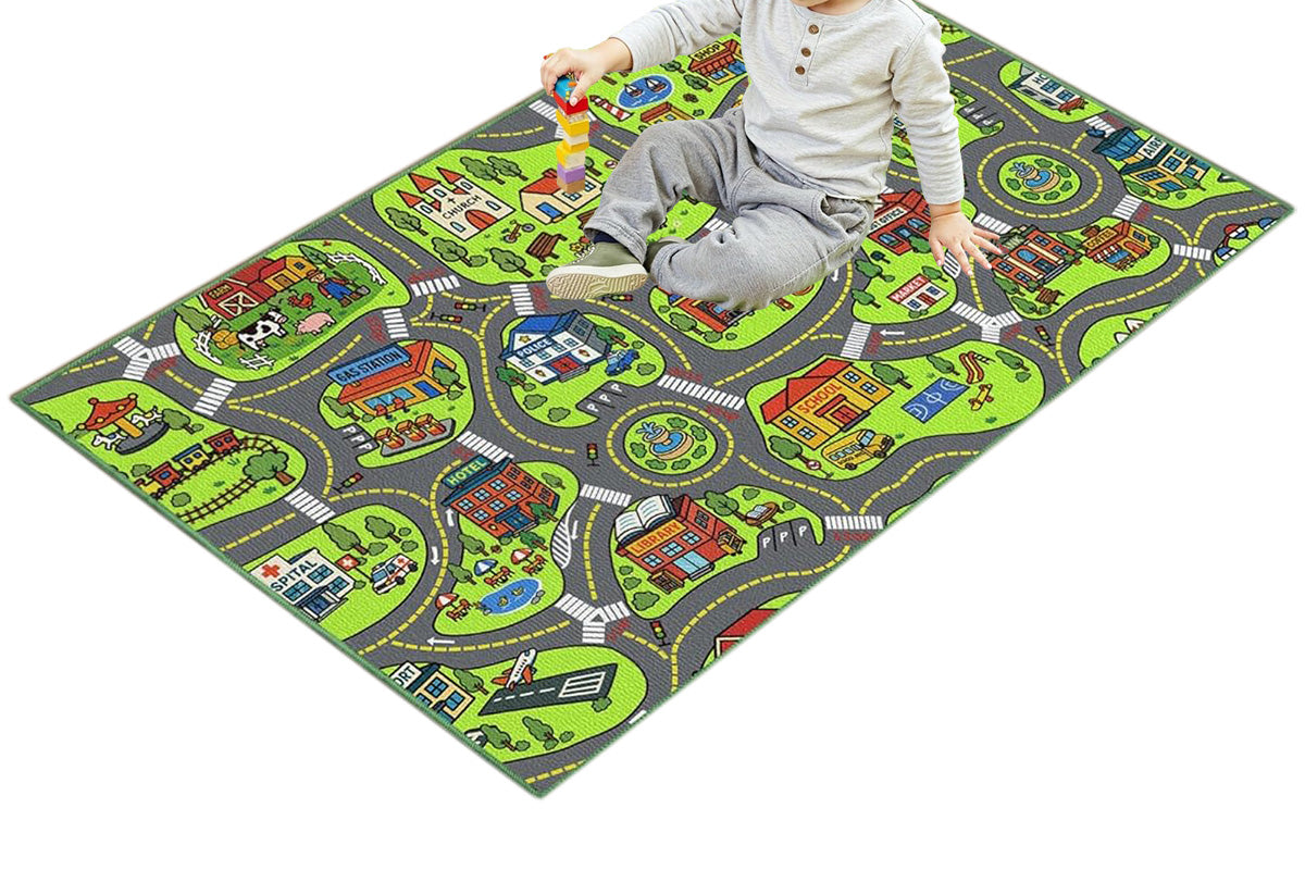 Car Track Play Mat Educational City Road Rug Non Slip Floor Playmat