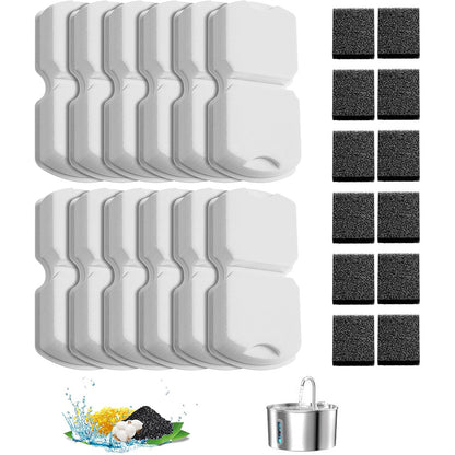12 Pack Pet Water Fountain Filter Replacement 6 Carbon 6 Sponge for Stainless Steel Dispenser