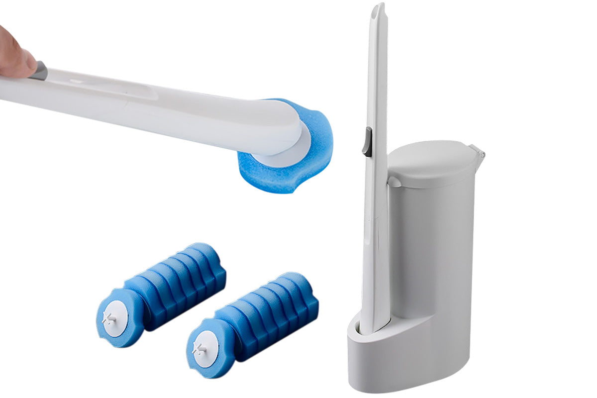 Disposable Toilet Brush Set with Replaceable Heads and Cleaning Liquid for Bathroom