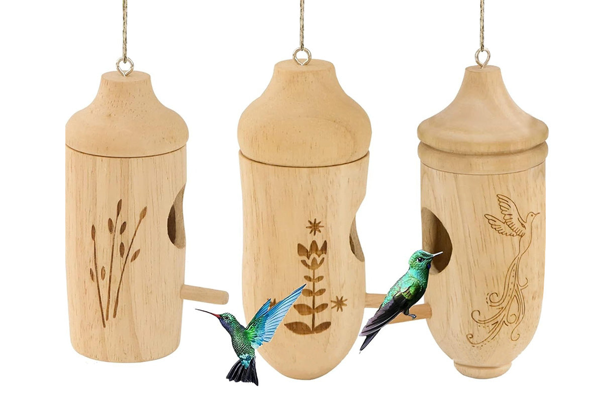 3PCS Hummingbird House Wooden Bird Houses For Outside Hanging Decor
