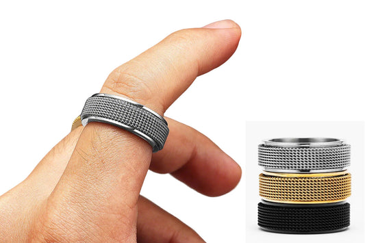 Titanium Steel Spinner Ring Set Silver Black Gold Relaxing Rotating Rings
