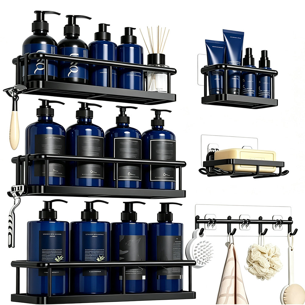 6 Pack Wall Mounted Shower Caddy Set No Drill Bathroom Organizer