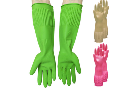 38cm Extra Long Rubber Gloves 3 Pack Heavy Duty Cleaning Gloves for Dishwashing