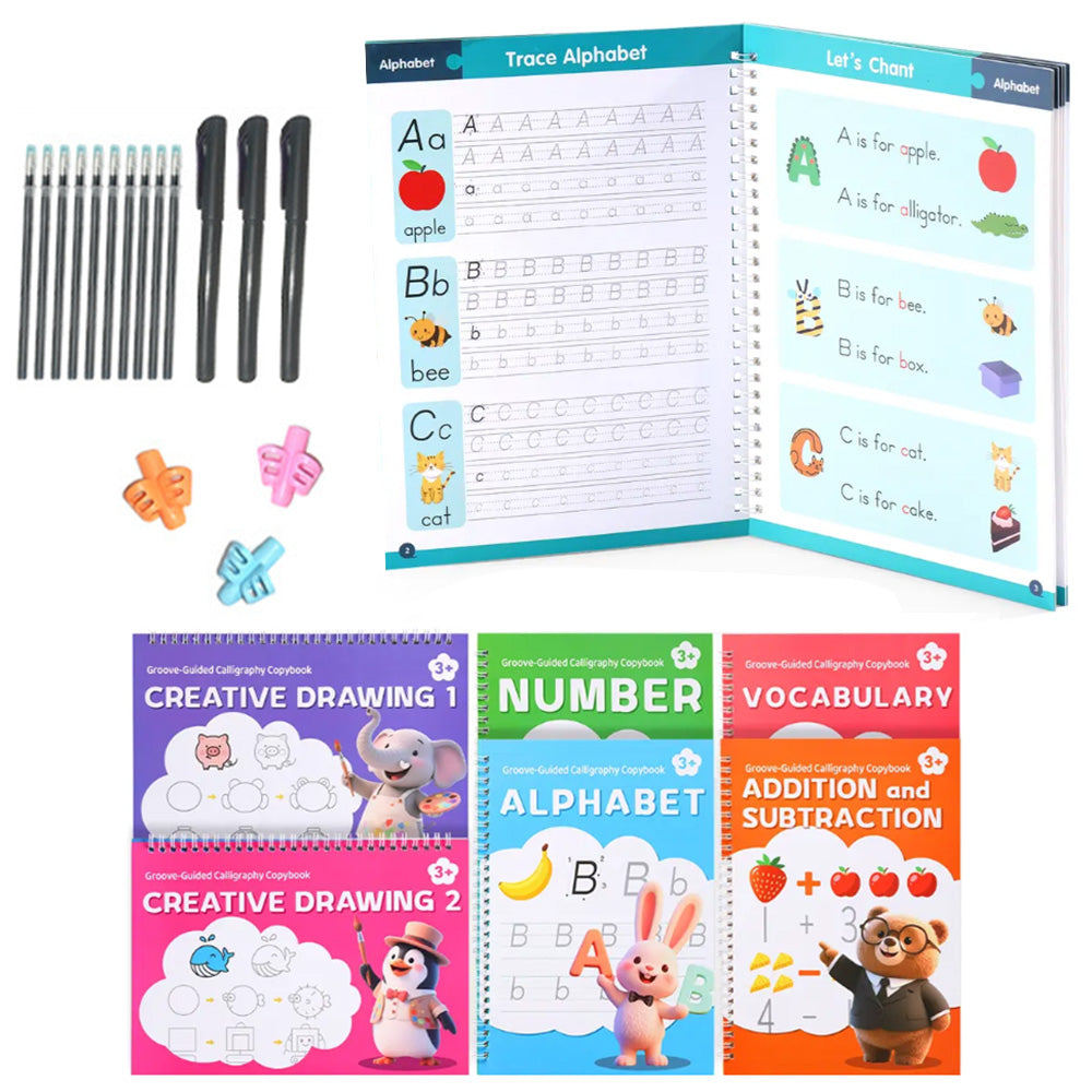 Special Grooved Handwriting Practice Books with 10 Refills Large Reusable Copybooks for Age 3 to 8