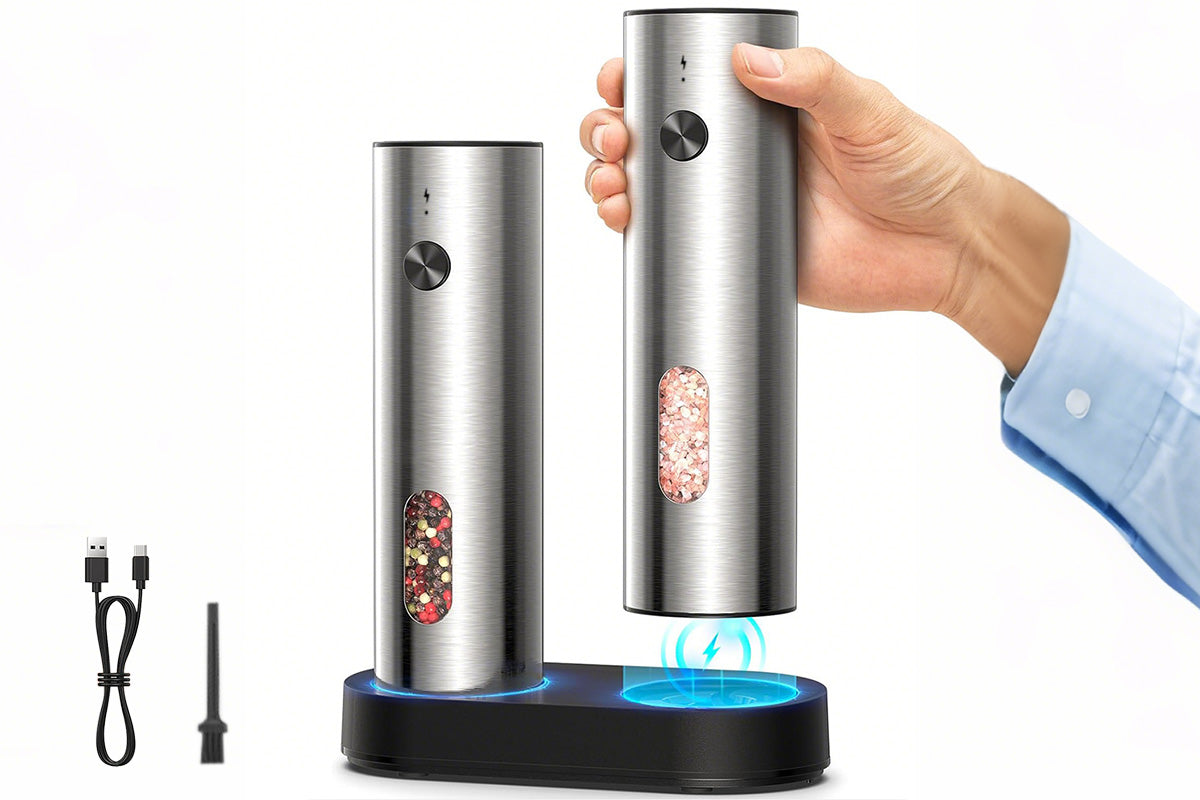 2Pcs Salt and Pepper Grinder Set Stainless Steel Salt and Pepper Shakers for Kitchen