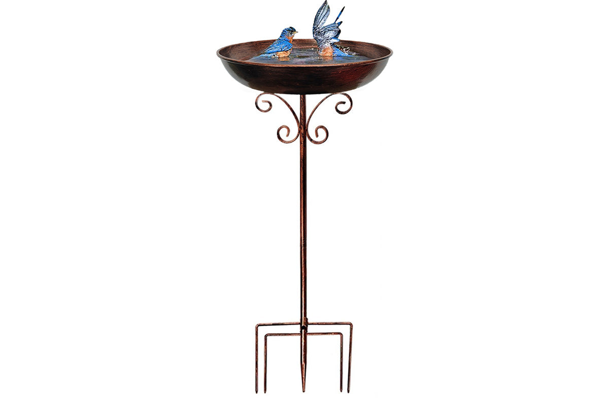 Vintage Metal Bird Bath & Feeder Bowl Weather-Resistant Garden Stand for Outdoor Yard Decor