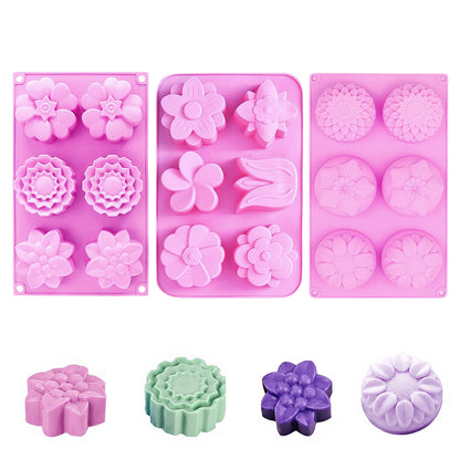 3 Pack Flower Soap Mold Silicone Baking Molds for Soap Chocolate Cake