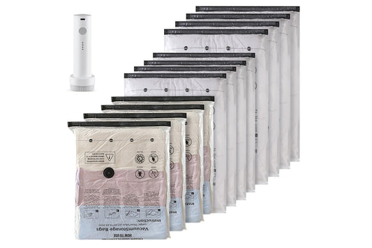 12Pcs Travel Clothing Vacuum Storage Bags Set with Rechargeable Electric Pump for Luggage