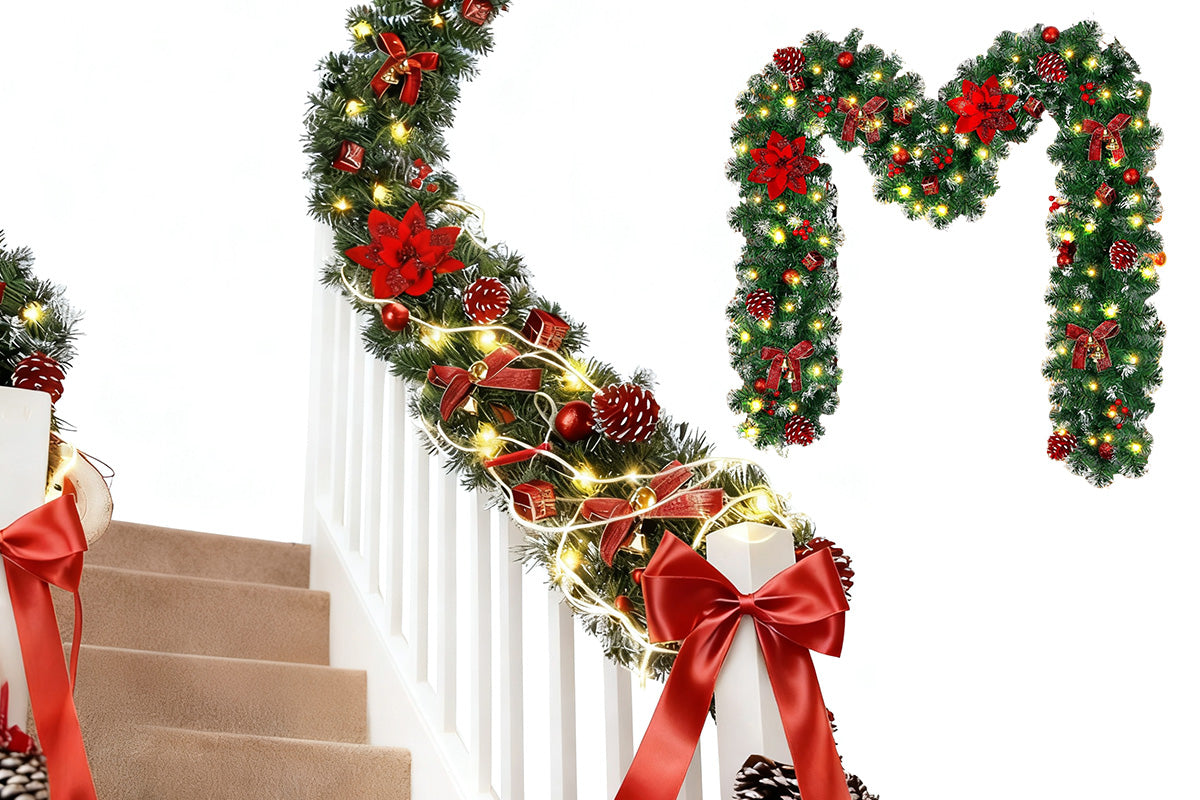 2.7M Christmas Garland Artificial Rattan Decoration With 50 LED Lights For Home Outdoor