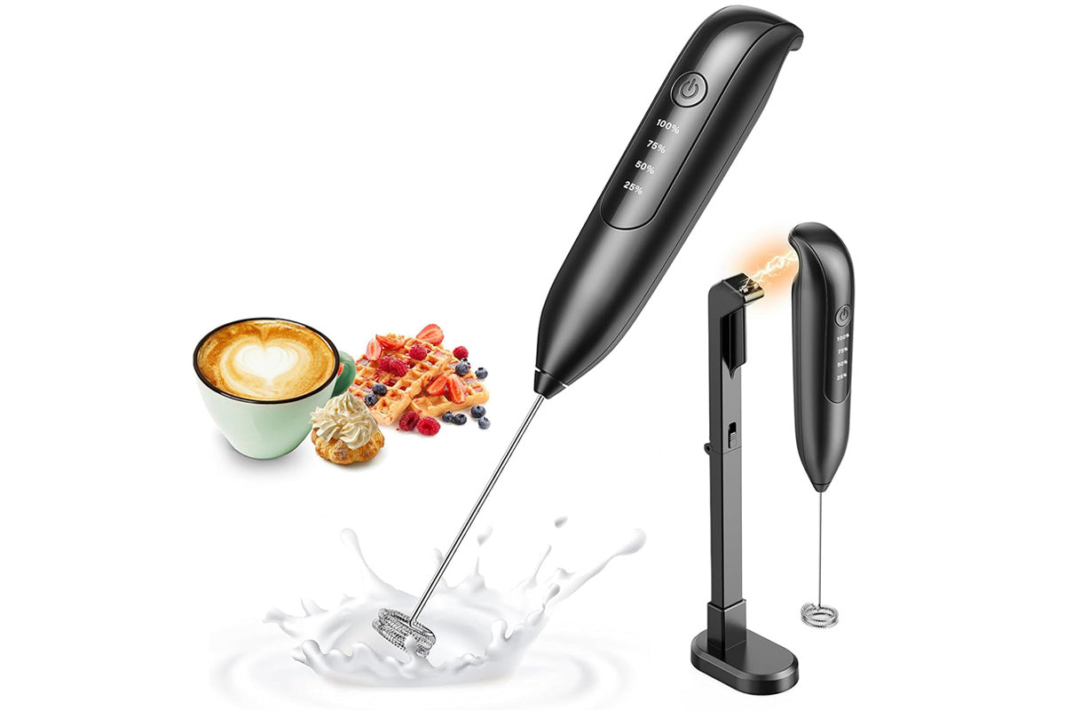 Rechargeable Handheld Milk Frother with Stand for Coffee Lattes Cappuccinos