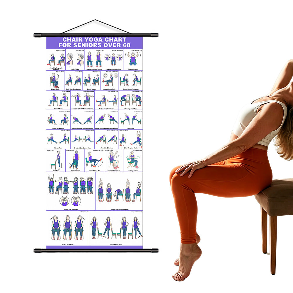 31 Pose Chair Yoga Wall Chart for Seniors Beginners Yoga Poses Chart for Home Office Yoga Studio
