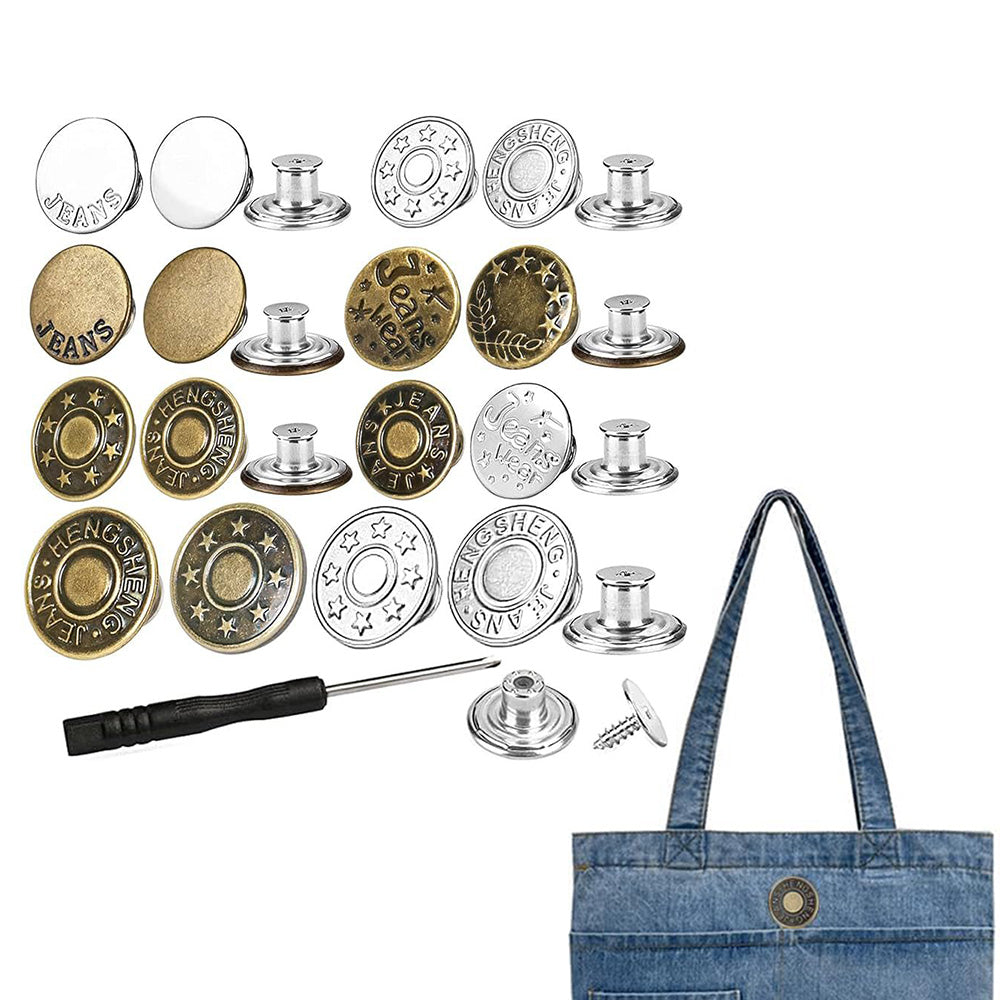 32 Pack Removable Screw Type No Sew Denim Jeans Buttons