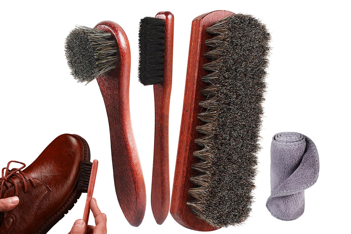 4Pcs Horsehair Shoe Brush Set Leather Cleaning Polishing Kit