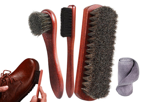 4Pcs Horsehair Shoe Brush Set Leather Cleaning Polishing Kit