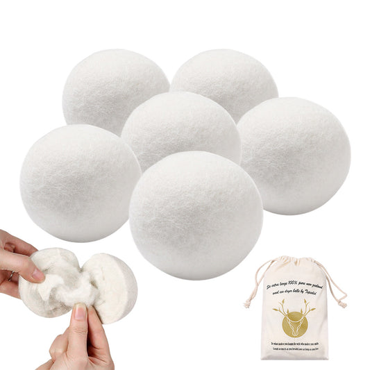 6 Pack Reusable Wool Dryer Balls for Softer Laundry and Reduced Static