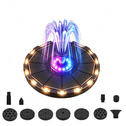 Solar Fountain with 8 Nozzles Colorful LED Lights for Bird Bath Garden Pool