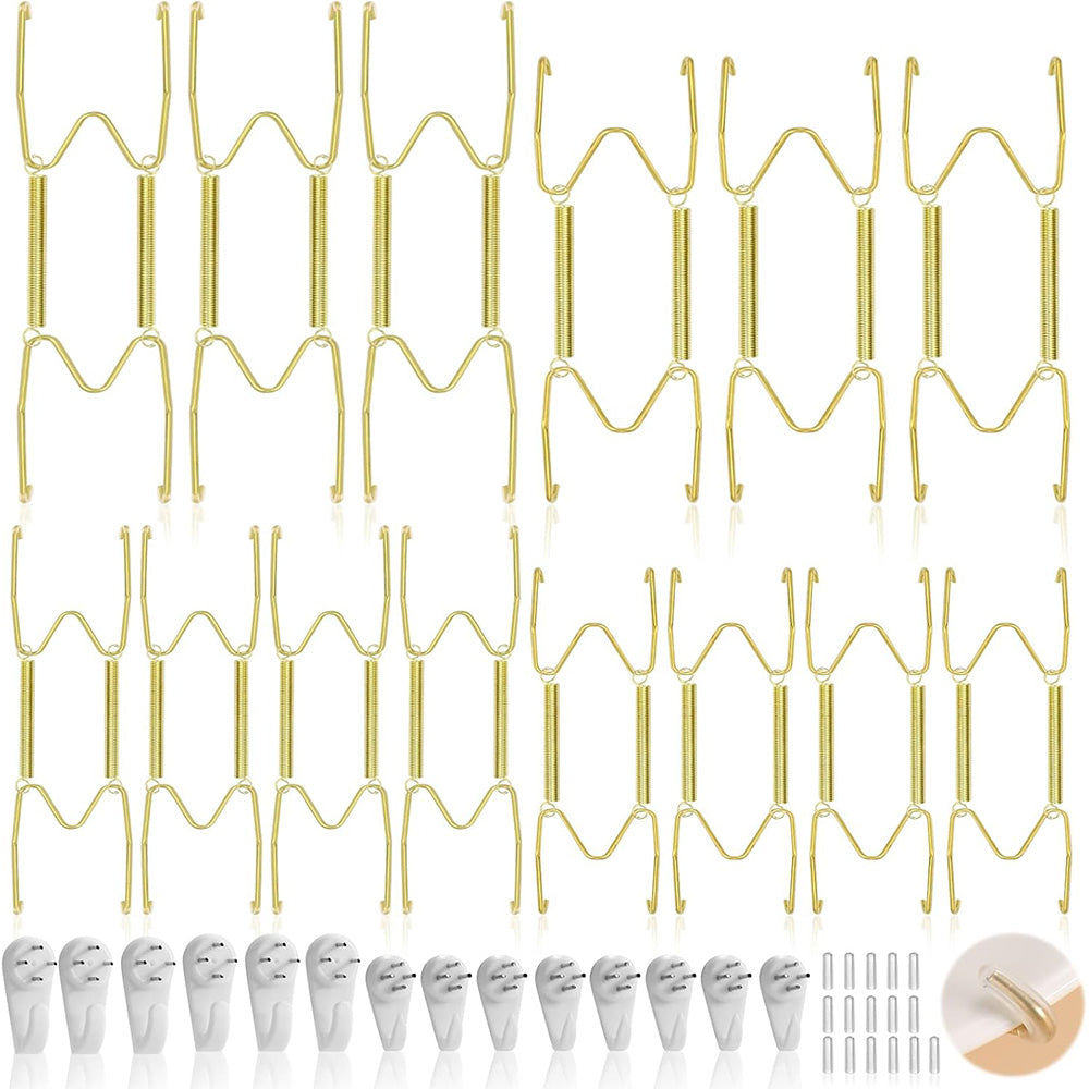 14Pcs Invisible Plate Hangers for Wall Display Stainless Steel Gold Plate Holder Set