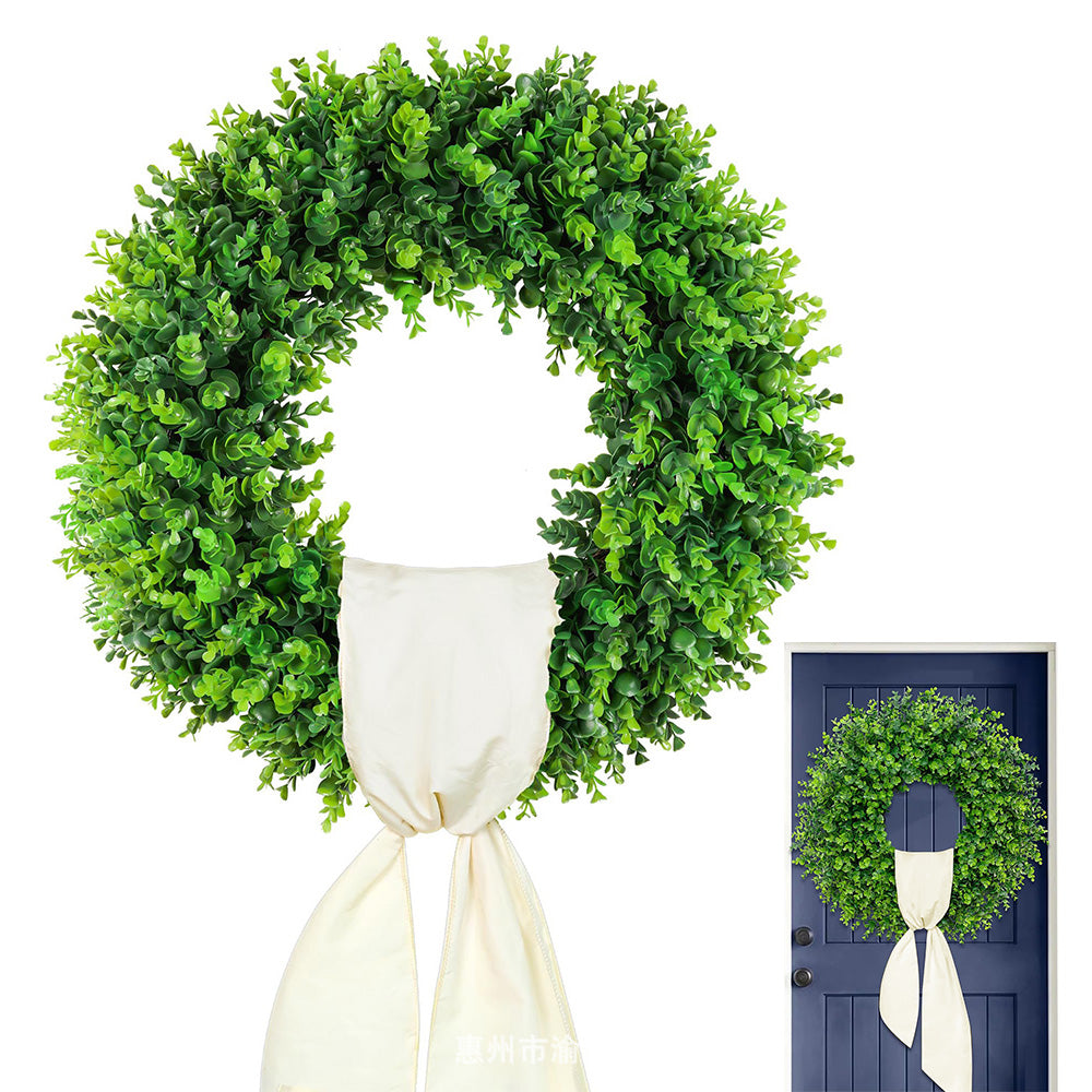 Foldable Artificial Eucalyptus Wreath with Scarf for Door and Wall Decor