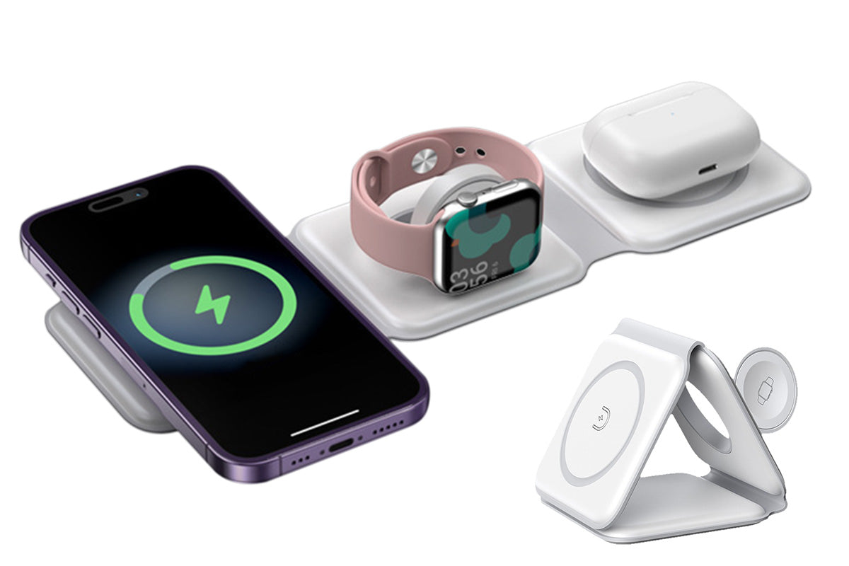 3 in 1 Foldable Wireless Charging Base for iPhone 16 15 14 13 12 Pro Max Plus Apple Watch and AirPods
