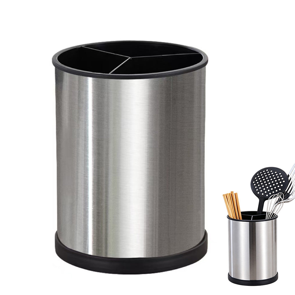 360 Degree Rotating Stainless Steel Kitchen Utensil Holder with Drain Holes
