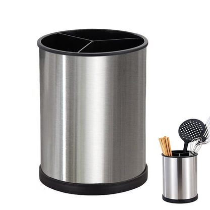 360 Degree Rotating Stainless Steel Kitchen Utensil Holder with Drain Holes