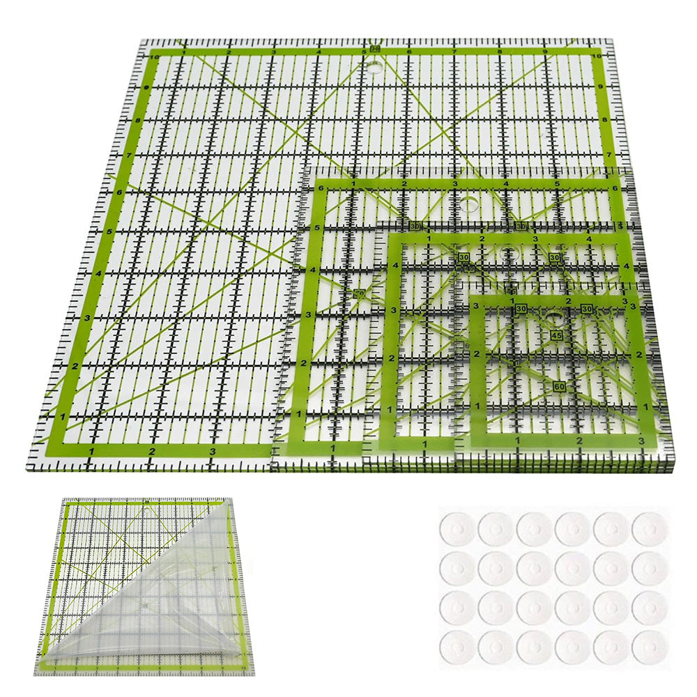 4Pcs Square Acrylic Quilting Rulers Set Green Non Slip Patchwork Sewing Templates