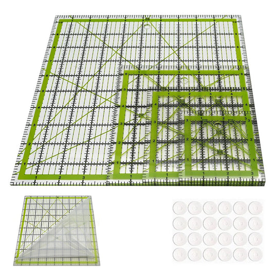 4Pcs Square Acrylic Quilting Rulers Set Green Non Slip Patchwork Sewing Templates