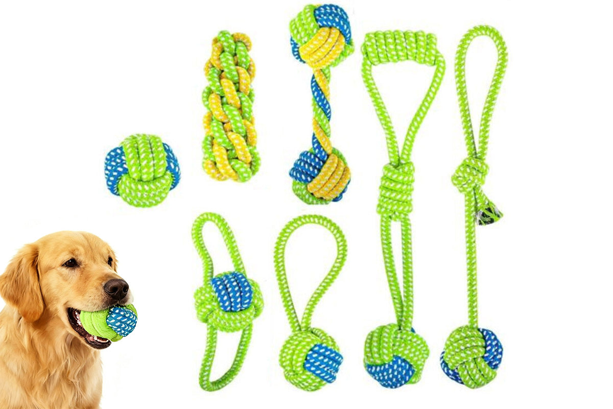 7Pcs Dog Rope Chew Toys Durable Knot Balls for Puppies Training and Teething