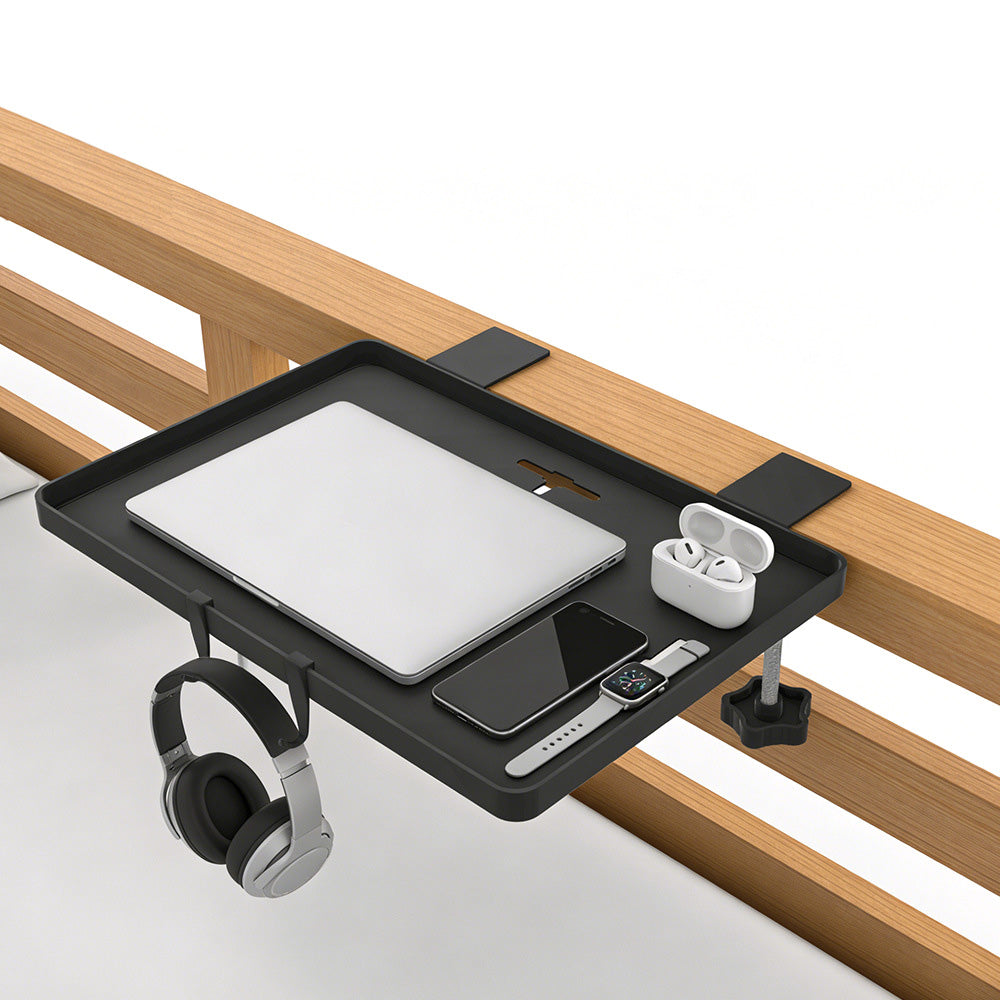 No Drill Foldable Metal Bedside Shelf with Cable Hole and 2 Hooks for Bed