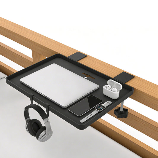 No Drill Foldable Metal Bedside Shelf with Cable Hole and 2 Hooks for Bed