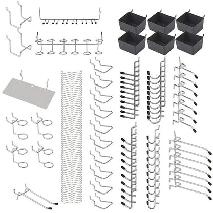 140Pcs Pegboard Hook Set with Brackets Bins Trays Wall Organizer for Garage Workshop