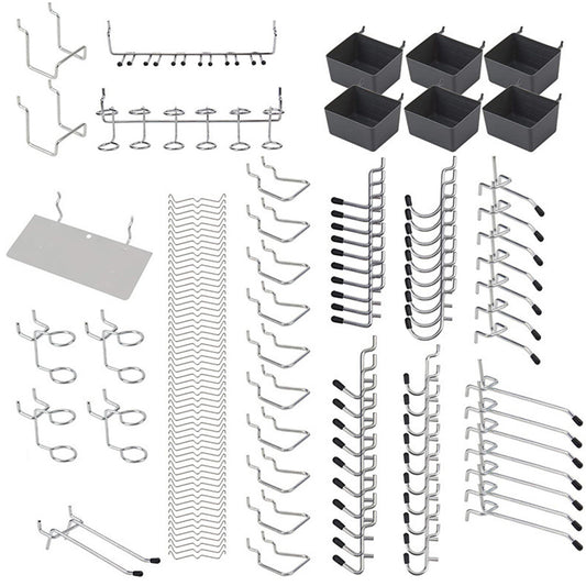 140Pcs Pegboard Hook Set with Brackets Bins Trays Wall Organizer for Garage Workshop