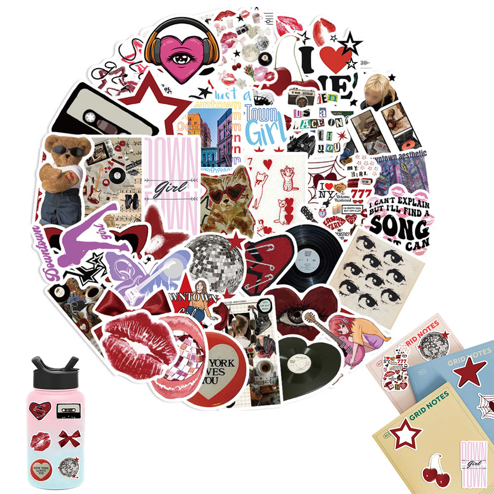 50 Pcs Aesthetic Downtown Girls Stickers Pack Vinyl Waterproof Stickers for Water Bottle Laptop