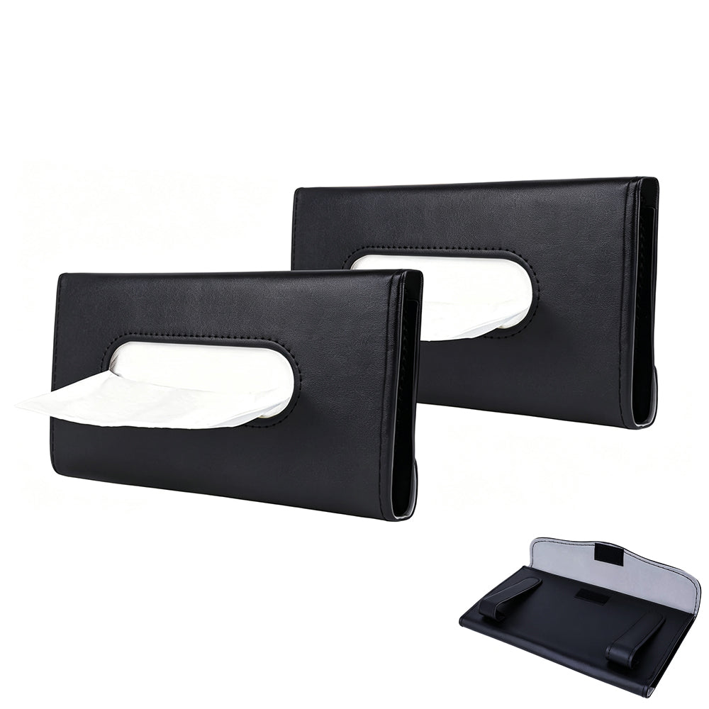 2 Pack Car Tissue Holder Universal for Visor PU Leather Tissue Box and Mask Holder