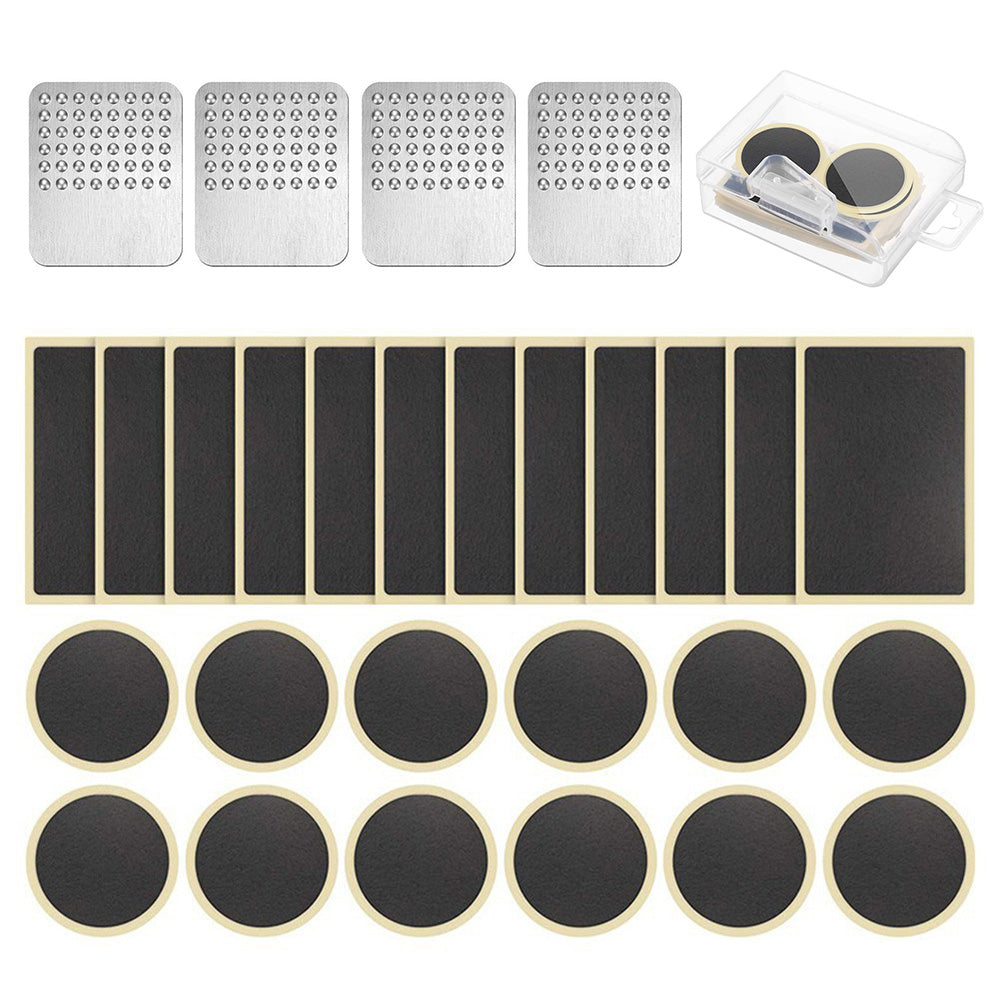 24Pcs Self Adhesive Bike Tire Patch Kit with 4 Metal Rasps No Glue Needed for Bicycle Inner Tube Repair